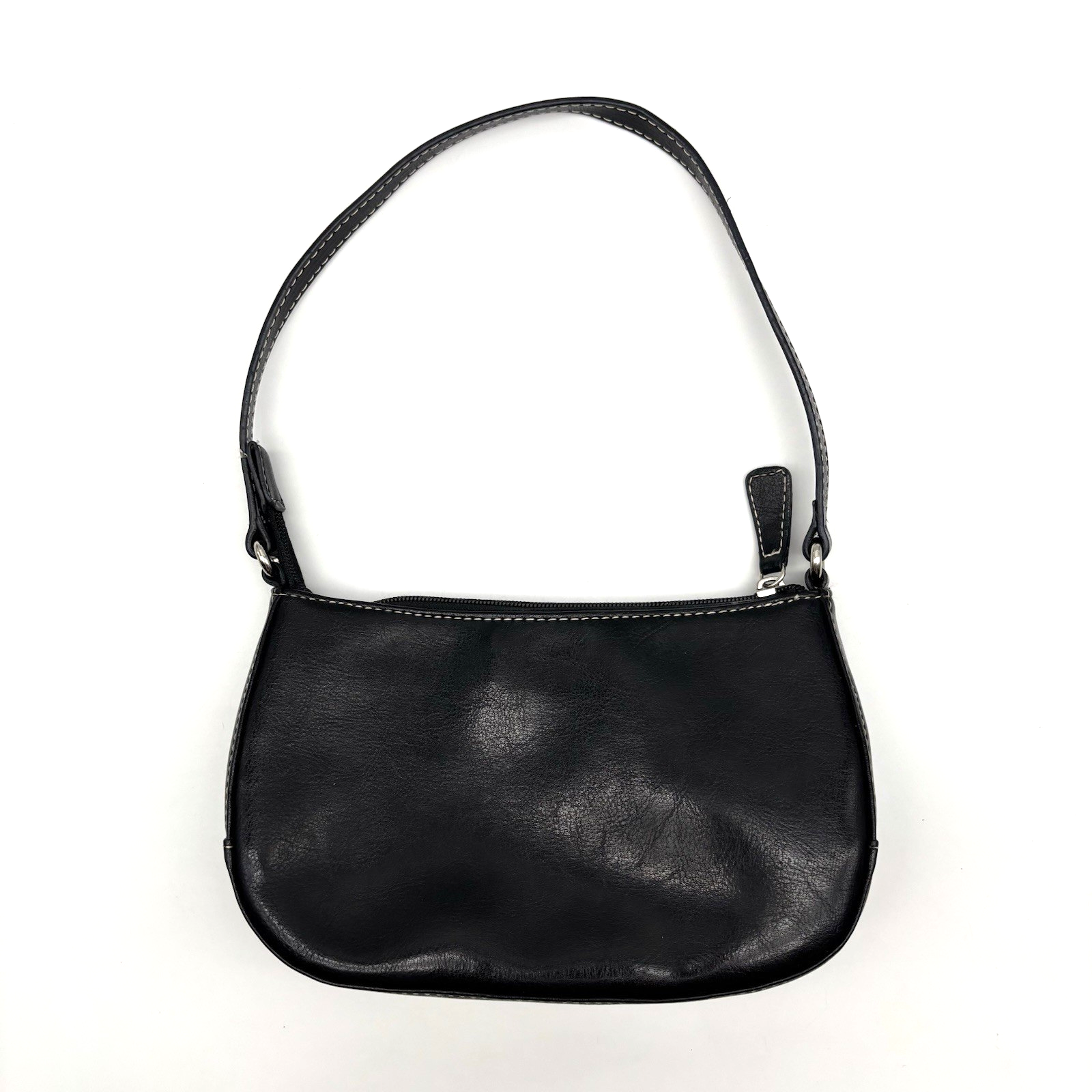Vintage Y2k Croft & Barrow Black Faux Leather Mini Shoulder Baguette 8.5x5"